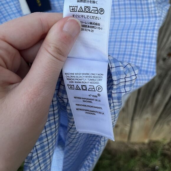 Polo Ralph Lauren Shirt Mens Large Classic Fit Gingham Plaid Blue Button Down - Picture 15 of 16